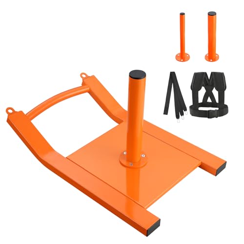 VEVOR Zugschlitten für Krafttraining, Fitness-Kraft-Geschwindigkeitstrainingsschlitten, Trainingsgerät aus Stahl für Sportliche Übungen, Geeignet für 1-Zoll- und 2-Zoll-Gewichtsscheiben, Orange von VEVOR