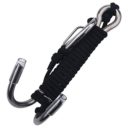 VGEBY Riffhaken Tauchen, Edelstahl Riffhaken mit Karabiner und Seil Reef Hook Diving Doppelhaken für Tauchen (Farbe : Schwarz) von VGEBY