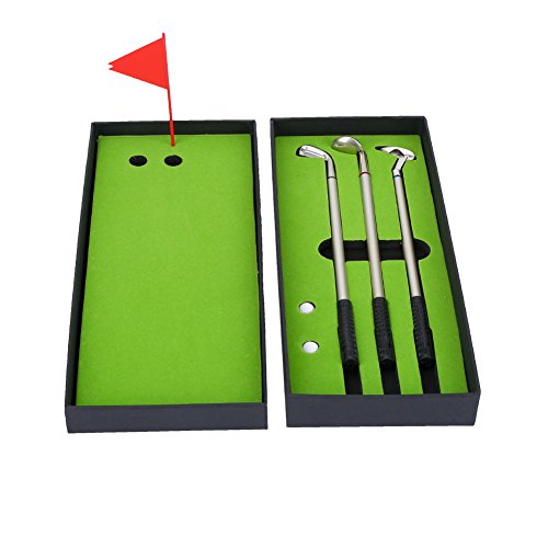 Golf Club Pens, Golf Kugelschreiber Set Mini Golfbälle Spielzeug Golfgeschenkartikel enthält Putting Green Flagge 3 Golf Clubs Stifte und 2 Bälle von VGEBY