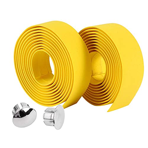 Handlebar Tape, Fahrrad Lenkerbänder 2 Stück Radfahren Rennrad Fahrrad Lenkergriff Wrap Tape + 2 Lenkerstopfen für Rennrad(Gelb) Fahrräder Und Ersatzteile von VGEBY