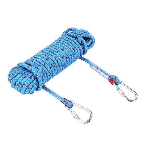 VGEBY Kletterseil, High Strength Sicherheitsseil Felsenseil Abseilen Seil Durchmesser Seil mit Karabiner für Ourdoor Camping Bergsteigen Wandern (Blau 20m) von VGEBY