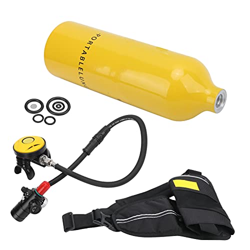 Tauchflaschen-Kit, 1L Tauchflaschenausrüstung Tragbares Sauerstofftank-Unterwasser-Atemgerät-Kit mit Tauchflaschen-Nachfülladapter(Gelb) Tauchen von VGEBY