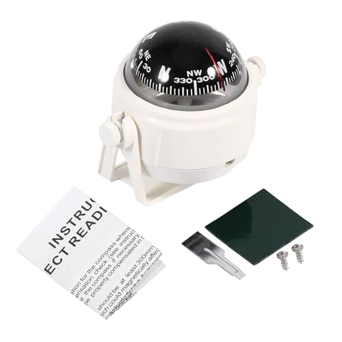 VGEBY Autokompass, Einstellbare Digital Marine Kompass Navigation Kugelkompass mit Halterung für Boot Auto (Farbe : Weiß) von VGEBY