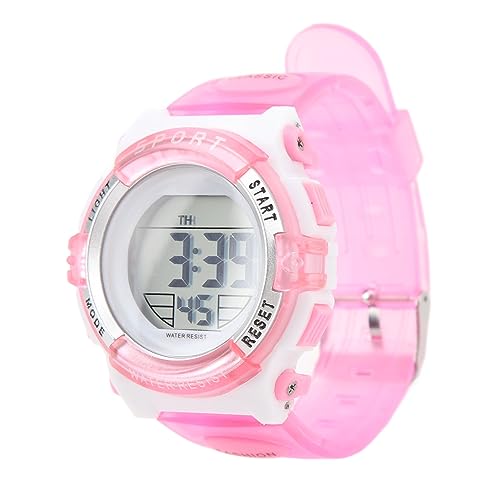 VGEBY Digitale Chronographenuhr, Mädchen-Studentin, Elektrisch, Wasserdicht, PU-Armband für Schwimmsport, mit Buntem Nachtlicht-Alarm (Rosa) von VGEBY