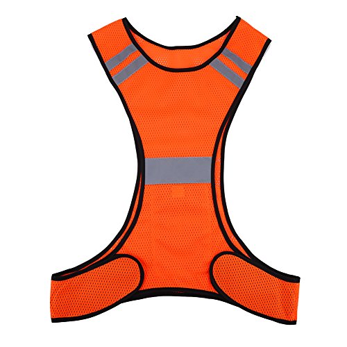 VGEBY Reflektierende Sicherheitsweste, Verstellbare Taille, Nachtlaufweste, Bequeme, Atmungsaktive Warnweste für Outdoor-Joggen, Radfahren, Wandern und Reiten (Orange Rot) von VGEBY
