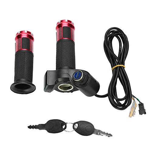 E-Bike Gasgriff Lenker, Gashebel E Scooter Griffe Lenkergriffe mit LED Anzeige und Power Key Locker Accelerator(Rot) von VGEBY1