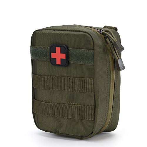 Erste Hilfe medizinische Tasche, First Aid Pouch Hilfstasche Notfall Survival Kit Outdoor Rucksack Molle Tasche für Home Car Jagd Arbeitsplatz Camping Reise, 1000D Oxford Stoff(Armee grün) von VGEBY1