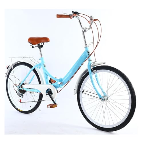 VHVYWY Faltrad für Erwachsene 24 Zoll Rennrad Faltrad Verstellbares Schnellfaltsystem 7 Bremsen Fahrrad+Rücklicht+Korb+Glocke für Damen Blue von VHVYWY
