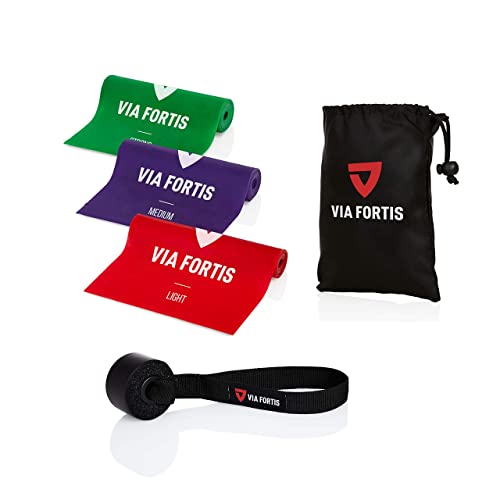 VIA FORTIS Fitnessbänder Set inkl. Türanker und Tasche - 3 Fitnessbänder in verschiedenen Stärken für Yoga, Muskelaufbau, Gymnastik, Reha UVM. von VIA FORTIS