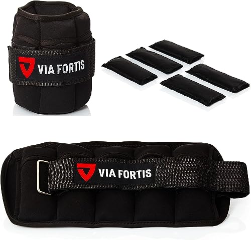 VIA FORTIS verstellbare Gewichtsmanschetten für Beine und Arme [2er Set] - Individuell einstellbare Ankle Weights (0,32kg bis 1.6kg) Inklusive 5 Gewichtssäcke von VIA FORTIS