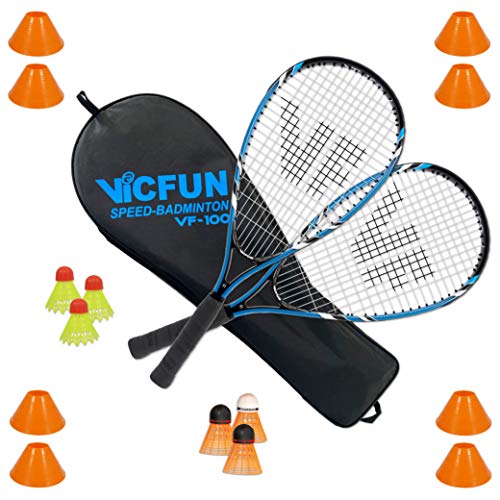 VICTOR Speed-Badminton 100 Set Premium - 2 Badmintonschläger, 3 Bälle und eine hochwertige Badmintontasche Set field von VICFUN
