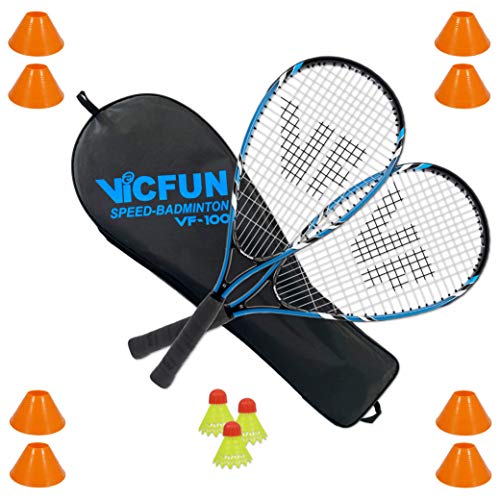 VICTOR Speed-Badminton 100 Set - 2 Badmintonschläger, 3 Bälle und eine hochwertige Badmintontasche Set field von VICFUN