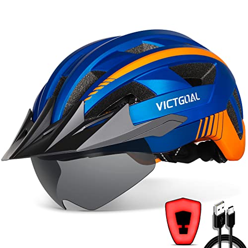 VICTGOAL Fahrradhelm Herren Damen MTB Helm mit Abnehmbarer Magnetische Schutzbrille Visier Atmungsaktiv mit 21 Belüftungskanäle Radhelm Einstellbare Fahrradhelme (M: 54-58cm, Blau) von Victgoal