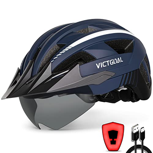 VICTGOAL Fahrradhelm Herren Damen MTB Helm mit Abnehmbarer Magnetische Schutzbrille Visier Atmungsaktiv mit 21 Belüftungskanäle Radhelm Einstellbare Fahrradhelme (M: 54-58cm, Marine) von Victgoal