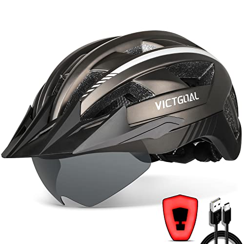 VICTGOAL Fahrradhelm Herren Damen MTB Helm mit Abnehmbarer Magnetische Schutzbrille Visier Atmungsaktiv mit 21 Belüftungskanäle Radhelm Einstellbare Fahrradhelme (M: 54-58cm, Ti) von Victgoal