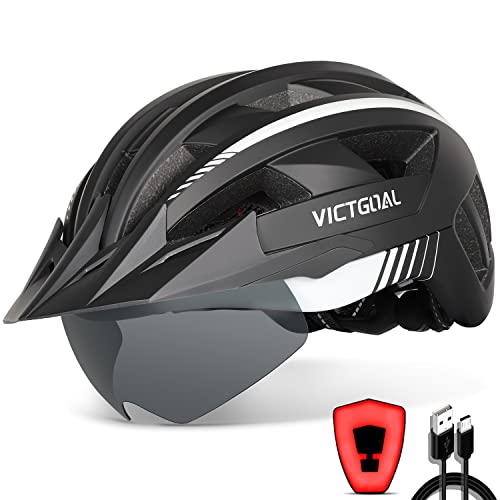 VICTGOAL Fahrradhelm Herren Damen MTB Helm mit Abnehmbarer Magnetische Schutzbrille Visier Atmungsaktiv mit 21 Belüftungskanäle Radhelm Einstellbare Fahrradhelme (XL: 59-63cm, Schwarz Weiß) von Victgoal