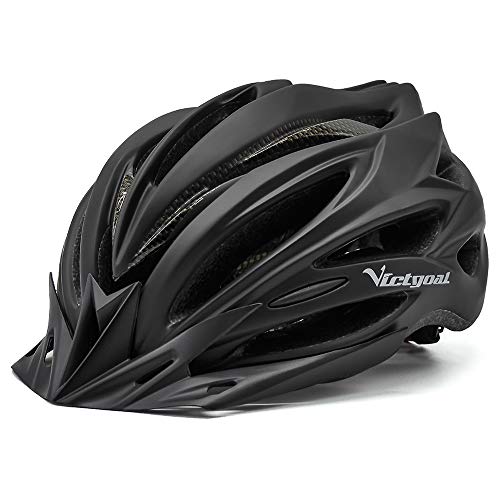 Victgoal Fahrradhelm Herren Damen MTB Mountainbike Helm mit Visier Abnehmbarer Sonnenschutzkappe und LED licht Radhelm Fahrradhelme für Erwachsenen 57-61 cm (Matt Schwarz) von Victgoal