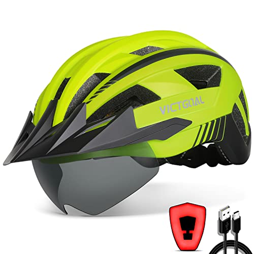 VICTGOAL Fahrradhelm Herren Damen MTB Helm mit Abnehmbarer Magnetische Schutzbrille Visier Atmungsaktiv mit 21 Belüftungskanäle Radhelm Einstellbare Fahrradhelme (L: 57-61cm, Gelb) von Victgoal