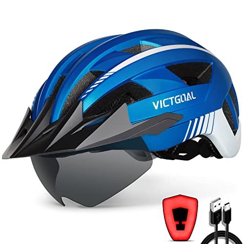 VICTGOAL Fahrradhelm Herren Damen MTB Helm mit Abnehmbarer Magnetische Schutzbrille Visier Atmungsaktiv mit 21 Belüftungskanäle Radhelm Einstellbare Fahrradhelme (L: 57-61cm, Metalblau) von Victgoal