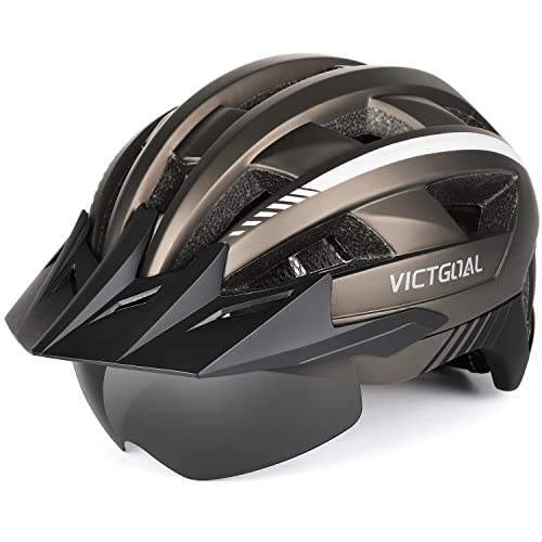 VICTGOAL Fahrradhelm MTB Mountainbike Helm mit magnetischem Visier Abnehmbarer Sonnenschutzkappe und LED Rücklicht Radhelm Rennradhelm für Erwachsenen Herren Damen (L: 57-61cm, Ti) von Victgoal