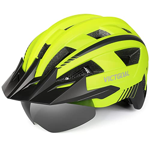 VICTGOAL Fahrradhelm MTB Mountainbike Helm mit magnetischem Visier Abnehmbarer Sonnenschutzkappe und LED Rücklicht Radhelm Rennradhelm für Erwachsenen Herren Damen (XL: 59-63cm, Yellow) von Victgoal