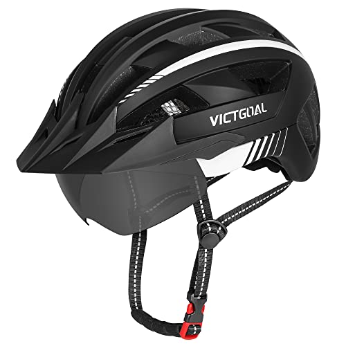 Victgoal Fahrradhelm MTB Mountainbike Helm mit magnetischem Visier und Abnehmbarem Polsterung, EPS-Körper mit PC-Schale, Radhelm Rennradhelm für Unisex Erwachsenen Herren Damen (Schwarz Weiß) von Victgoal