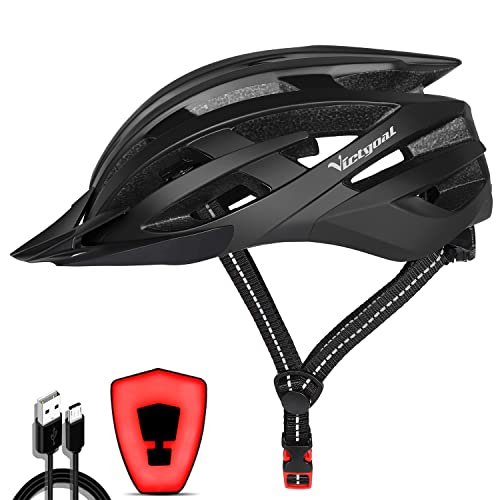VICTGOAL Fahrradhelm mit Sicherheit LED Rear Light Mountain Bike Helm für Herren Damen Fahrradhelm mit Abnehmbares Visier Road Cycling Helm (Schwarz) von Victgoal