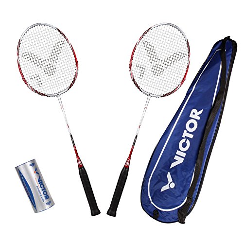 VICTOR Badminton Set, 2x Atomos 500 / Racketbag / 3x Nylonball, Silber/Blau, 099/0/7 von VICTOR