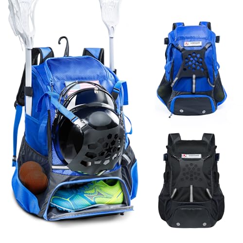 VIGEGARI Lacrosse Tasche mit Lacrosse Stick Halter, Lacrosse Rucksack mit Helmhalter, Separater Schuhraum, Lacrosse Taschen mit Taschen für Lacrosse Handschuhe, Ellenbogenschoner, Lacrosse Zubehör von VIGEGARI