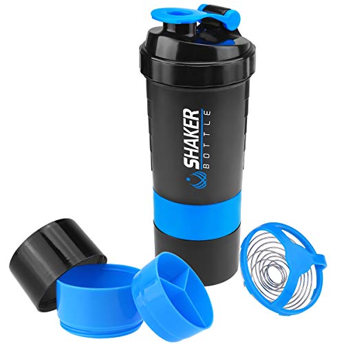VIGIND Protein-Shaker-Flasche mit 3-lagigem Dreh- und Verschluss-Lagerung, 100 % BPA-frei, auslaufsicher, Fitness-, Sport-, Ernährungsergänzungsmittel, rutschfest, Mix-Shake-Flasche (blau) von VIGIND