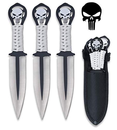 VIKING GEAR® 3X Punisher Wurfmesser in weiß, schwarz + Holster - 3X Throwing Knifes - USA Knife White, Black - Jagd - Angeln - Camping - Outdoor - Survival - Notfallausrüstung von VIKING GEAR