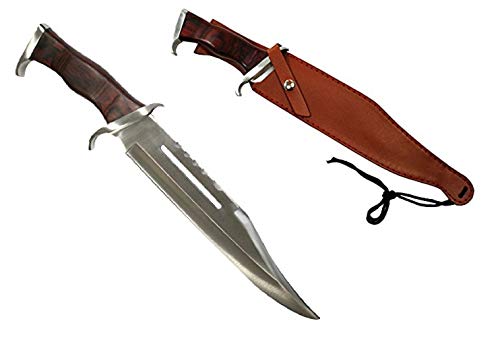 VIKING GEAR® Rambo III Jagdmesser - Outdoor - Survival Knife - Bowie Messer mit Lederscheide - Jagd - First Blood 3 - Original Full-Tang - Abfangmesser, Silber schwarz von VIKING GEAR