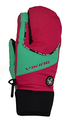 VIKING Handschuhe Winter Skihandschuhe DREI-Finger Kinder - Jungen und Mädchen - warm, weich und bequem - Fin Lobster, 46 rosa/grün, 6 von VIKING