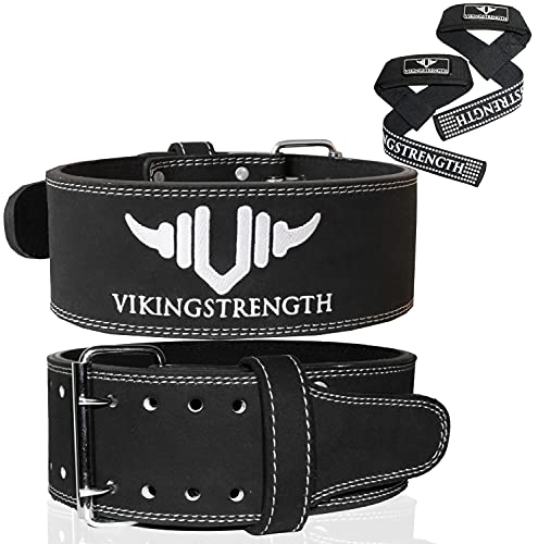 Vikingstrength Premium Gewichthebergürtel mit Zughilfen, Gym Gewichthebergürtel für Männer und Frauen, perfekt für Kniebeugen, Powerlifting, Crossfit und Kreuzheben (L) von VIKINGSTRENGTH