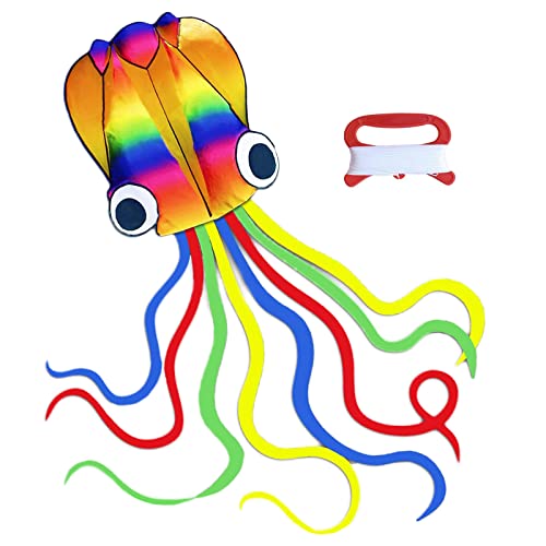 VIKSAUN großer Oktopus-Drachen Kinder Drachen für Kinder geeignet für Strand und Parks mit 100 Meter Flugleine und Spule Geschenk für Jungen Mädchen Strand und Sommerspielzeug (Regenbogenfarben) von VIKSAUN
