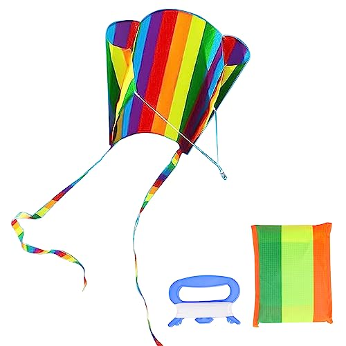 VIKY® Drachen Kinder, Rainbow Flugdrachen Kinder, Pocket Kite Medium, Einleiner Drachen Flugspielzeug Outdoor mit 30m Drachenschnur und Streifenschwänze, Lenkdrachen für Anfänger Kinder und Erwachsene von VIKY