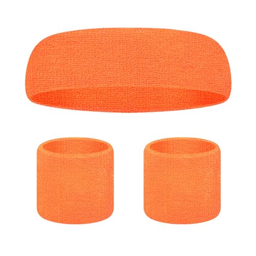 VIKY® Schweissband Handgelenk Schweissband Kopf Set,Fitness Schweißbänder Handgelenk, Absorbierende Schweißband Kinder Arm, Baumwoll Schweißband Stirn für Fußball,Basketball und Tennis Sport (Orange) von VIKY