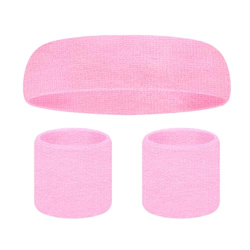 VIKY® Schweissband Handgelenk Schweissband Kopf Set,Fitness Schweißbänder Handgelenk, Absorbierende Schweißband Kinder Arm, Baumwoll Schweißband Stirn für Fußball,Basketball und Tennis Sport (Rosa) von VIKY