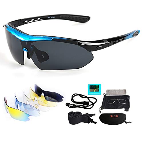 VILISUN Fahrradbrille Sportbrille UV-Schutz mit 5 Wechselgläser inkl Schwarze Polarisierte Linse, Unisex Sonnenbrille, für Outdooraktivitäten wie Radfahren Laufen Klettern von VILISUN