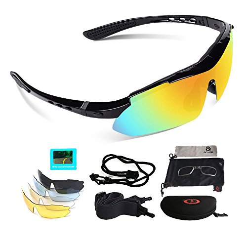VILISUN Fahrradbrille Sportbrille UV-Schutz mit 5 Wechselgläser inkl Schwarze Polarisierte Linse, Unisex Sonnenbrille, für Outdooraktivitäten wie Radfahren Laufen Klettern von VILISUN