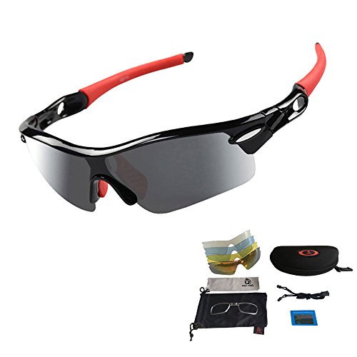 VILISUN Sportbrille Fahrradbrille Polarisierte Sport Sonnenbrille Unisex mit UV400 5 Wechselgläser für Outdooraktivitäten wie Radfahren Laufen Klettern Autofahren Angeln Golf von VILISUN