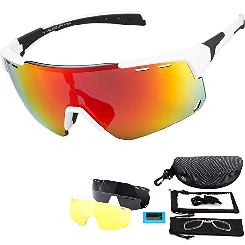 VILISUN Radsportbrillen Polarisierte Sportbrillen Fahrradbrille UV400 Schutz mit 4 Wechselgläser Radbrillen Damen Herren, für Outdoor-Sport Radfahren Motorradfahren Laufen Angeln Golf von VILISUN