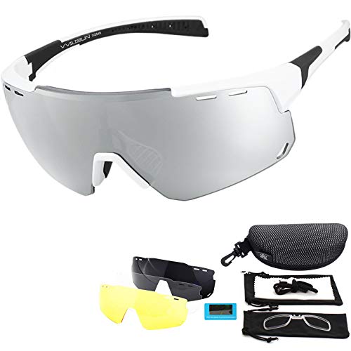VILISUN Radsportbrillen Polarisierte Sportbrillen Fahrradbrille UV400 Schutz mit 4 Wechselgläser Radbrillen Damen Herren, für Outdoor-Sport Radfahren Motorradfahren Laufen Angeln Golf von VILISUN