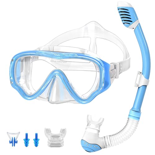 VILISUN Taucherbrille mit Schnorchel Anti-Leck Anti-Fog Schnorchelset Tauchset aus Gehärtetem Glas, ideal für Tauchen, Schnorcheln und Schwimmen, Blau Set (Kinder) von VILISUN