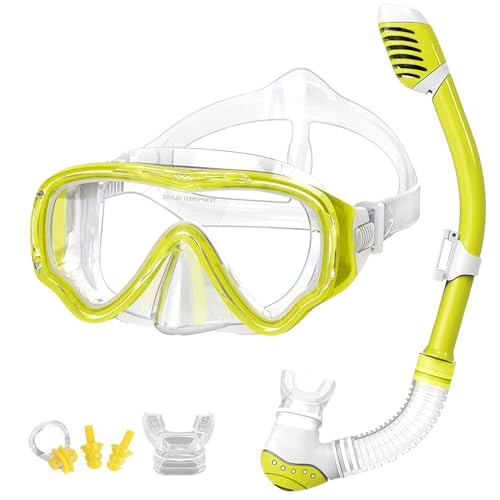 VILISUN Taucherbrille mit Schnorchel Anti-Leck Anti-Fog Schnorchelset Tauchset aus Gehärtetem Glas, ideal für Tauchen, Schnorcheln und Schwimmen, Gelb Set (Kinder) von VILISUN
