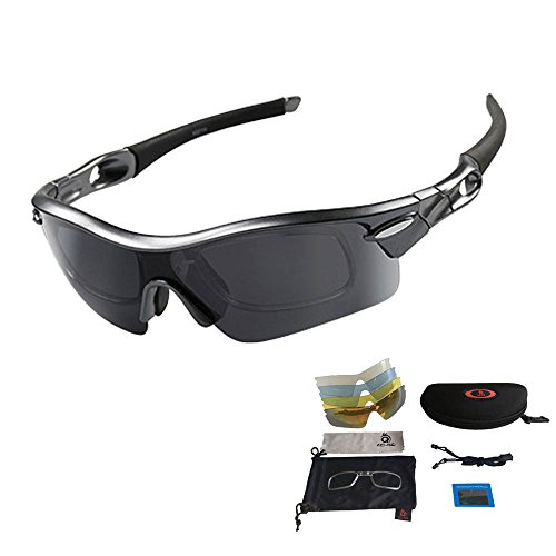 VILISUN Sportbrille Fahrradbrille Polarisierte Sport Sonnenbrille Unisex mit UV400 5 Wechselgläser für Outdooraktivitäten wie Radfahren Laufen Klettern Autofahren Angeln Golf von VILISUN