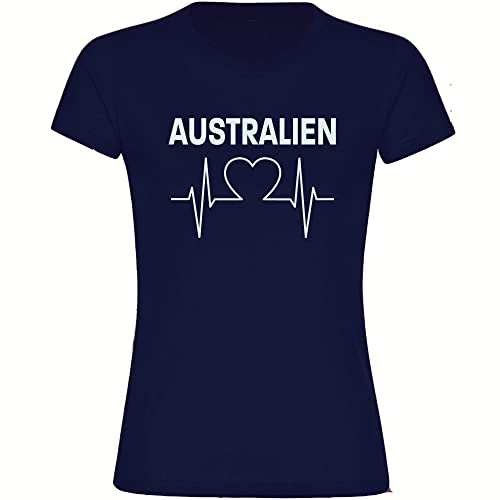 VIMAVERTRIEB® Damen T-Shirt Australien - Herzschlag - Druck: weiß - Frauen Shirt Fußball Fanartikel Fanshop - Größe: M navi von VIMAVERTRIEB