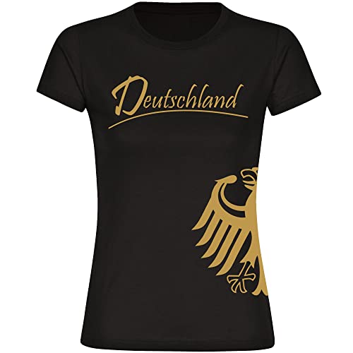 VIMAVERTRIEB® Damen T-Shirt Deutschland - Adler seitlich - Druck: Gold metallik - Frauen Shirt Fanartikel - Größe: L schwarz von VIMAVERTRIEB