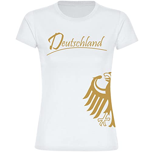 VIMAVERTRIEB® Damen T-Shirt Deutschland - Adler seitlich - Druck: Gold metallik - Frauen Shirt Fanartikel - Größe: L weiß von VIMAVERTRIEB