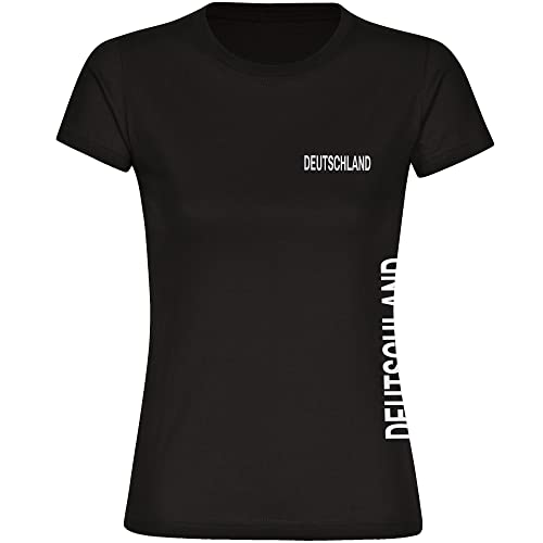 VIMAVERTRIEB® Damen T-Shirt Deutschland - Brust & Seite - Druck: weiß - Frauen Shirt Fanartikel - Größe: M schwarz von VIMAVERTRIEB